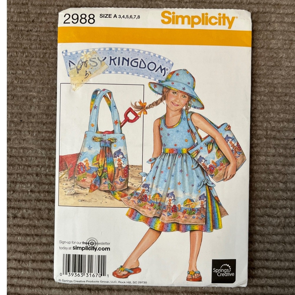 Simplicity 2988 Daisy Kingdom Girls Dress Hat Bag Sewing Pattern Size 3-8